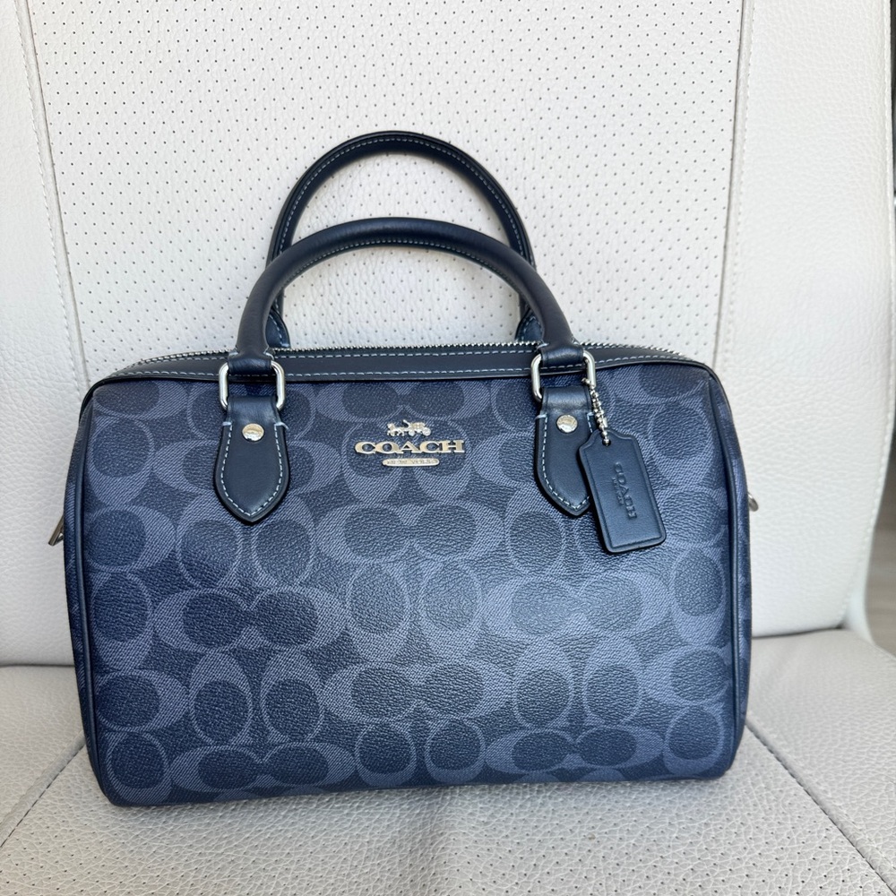 Coach Rowan Satchel Bag in Signature Canvas - Denim / Midnight Navy NWT